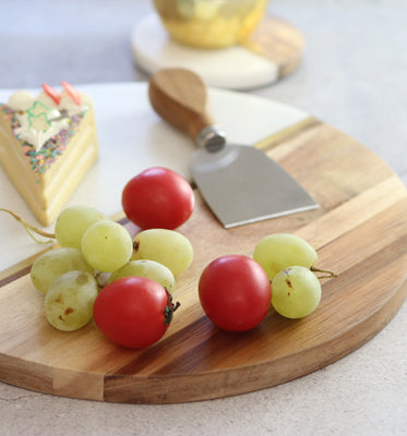 Postrežna deska akacija-marmor, bela, okrogla